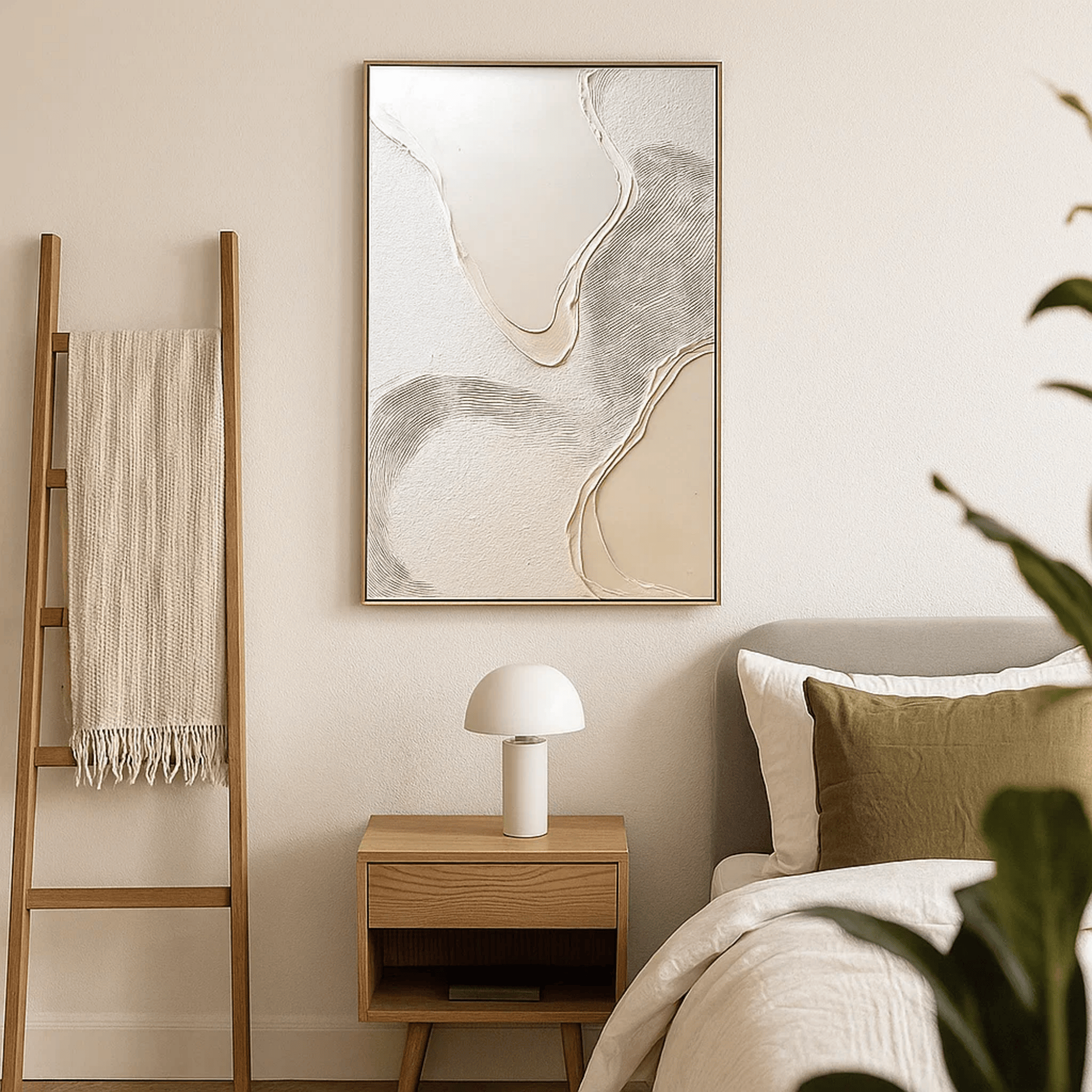 Wabi Sabi Neutral Textured Wall Art, Minimal Abstract Canvas for Living Room Decor