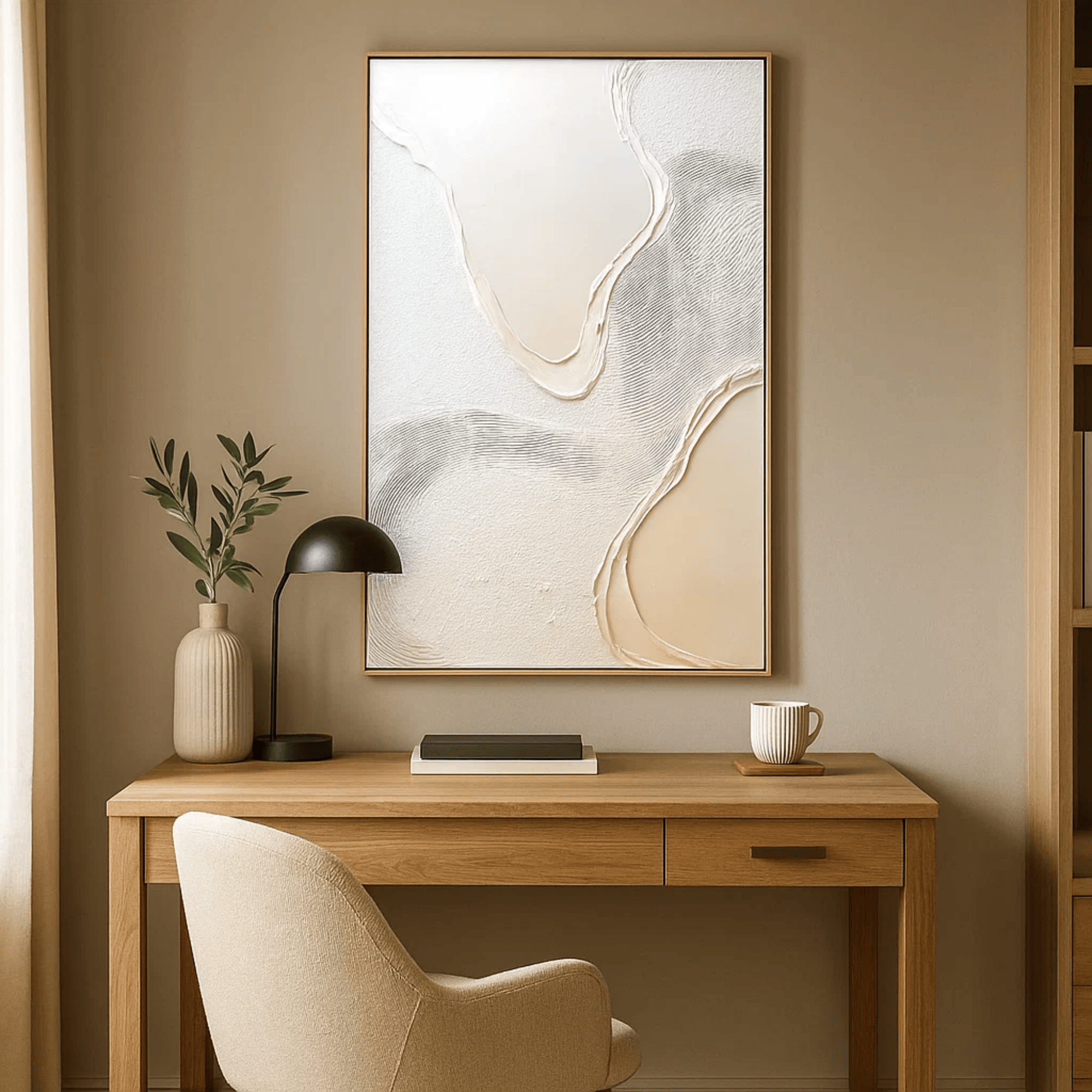 Wabi Sabi Neutral Textured Wall Art, Minimal Abstract Canvas for Living Room Decor