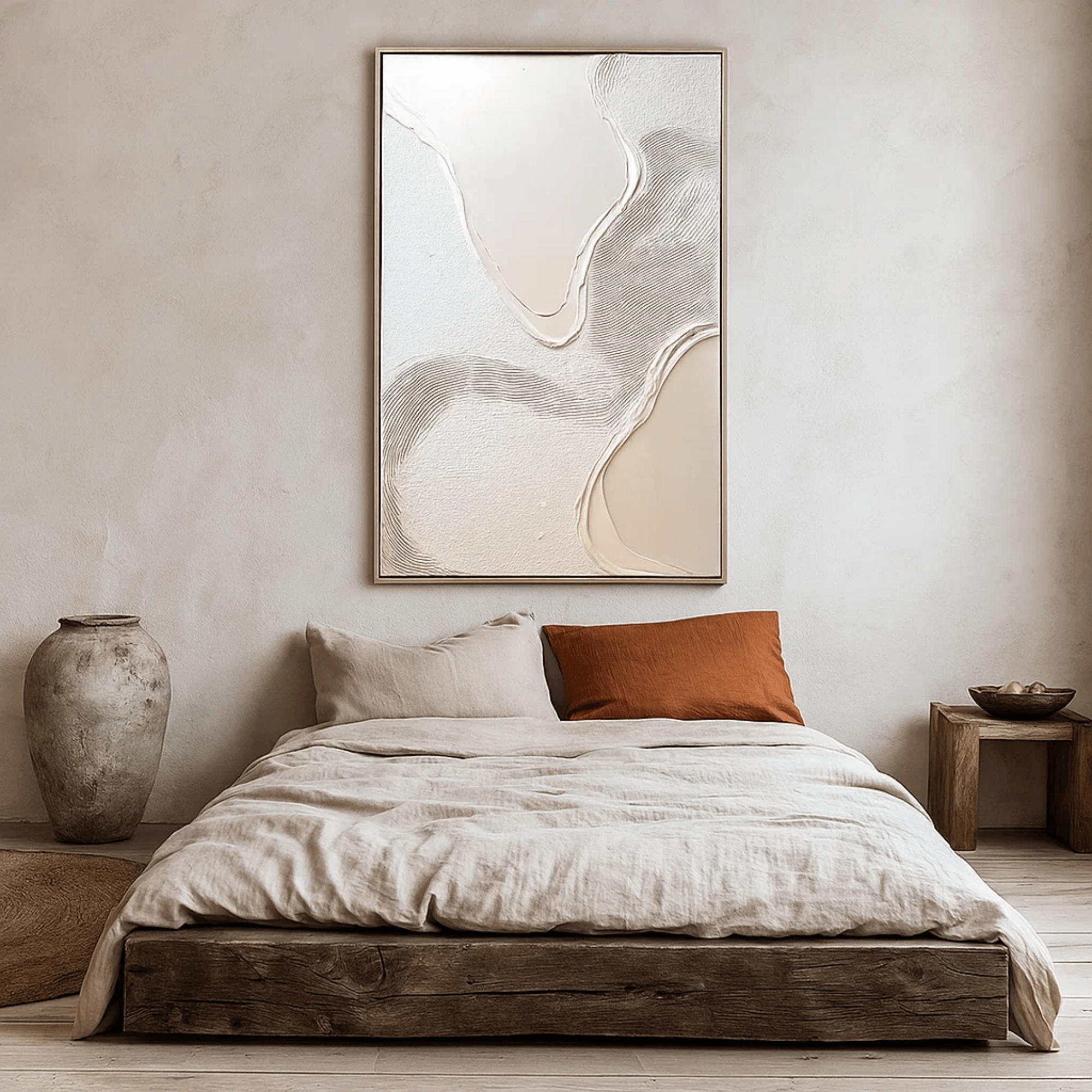 Wabi Sabi Neutral Textured Wall Art, Minimal Abstract Canvas for Living Room Decor