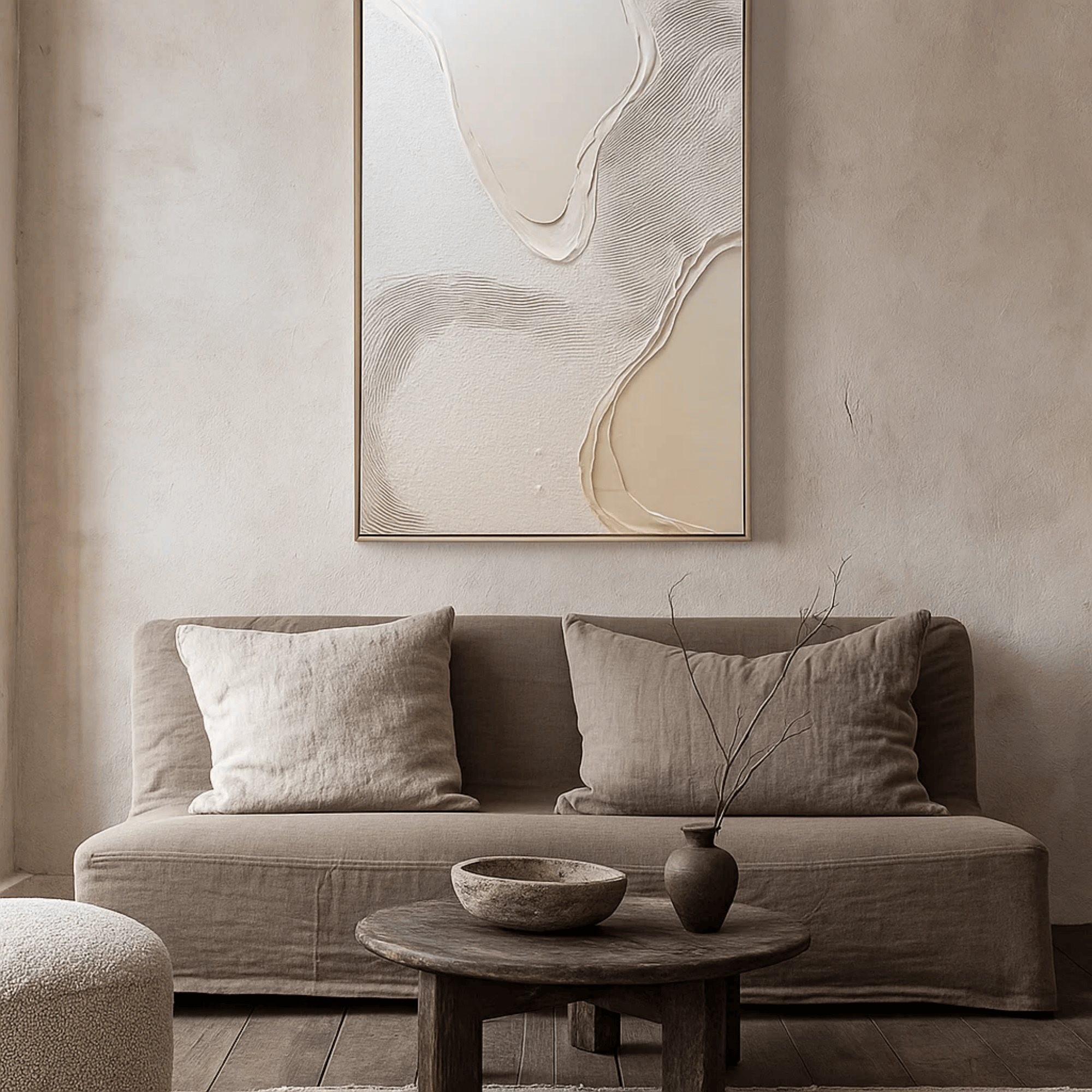 Wabi Sabi Neutral Textured Wall Art, Minimal Abstract Canvas for Living Room Decor